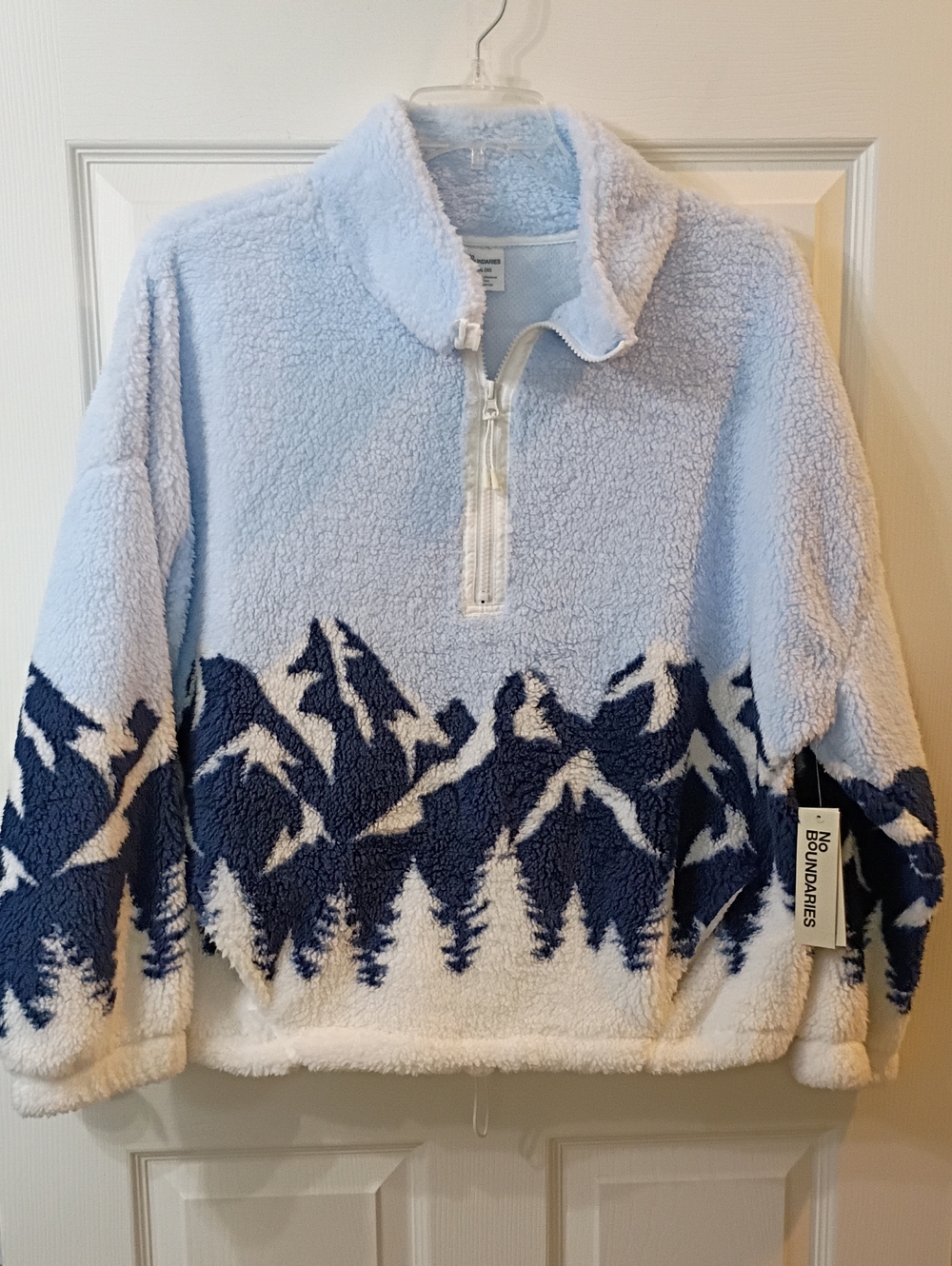 No Boundaries Light Blue, Navy & White Mountain Sherpa Quarter-Zip